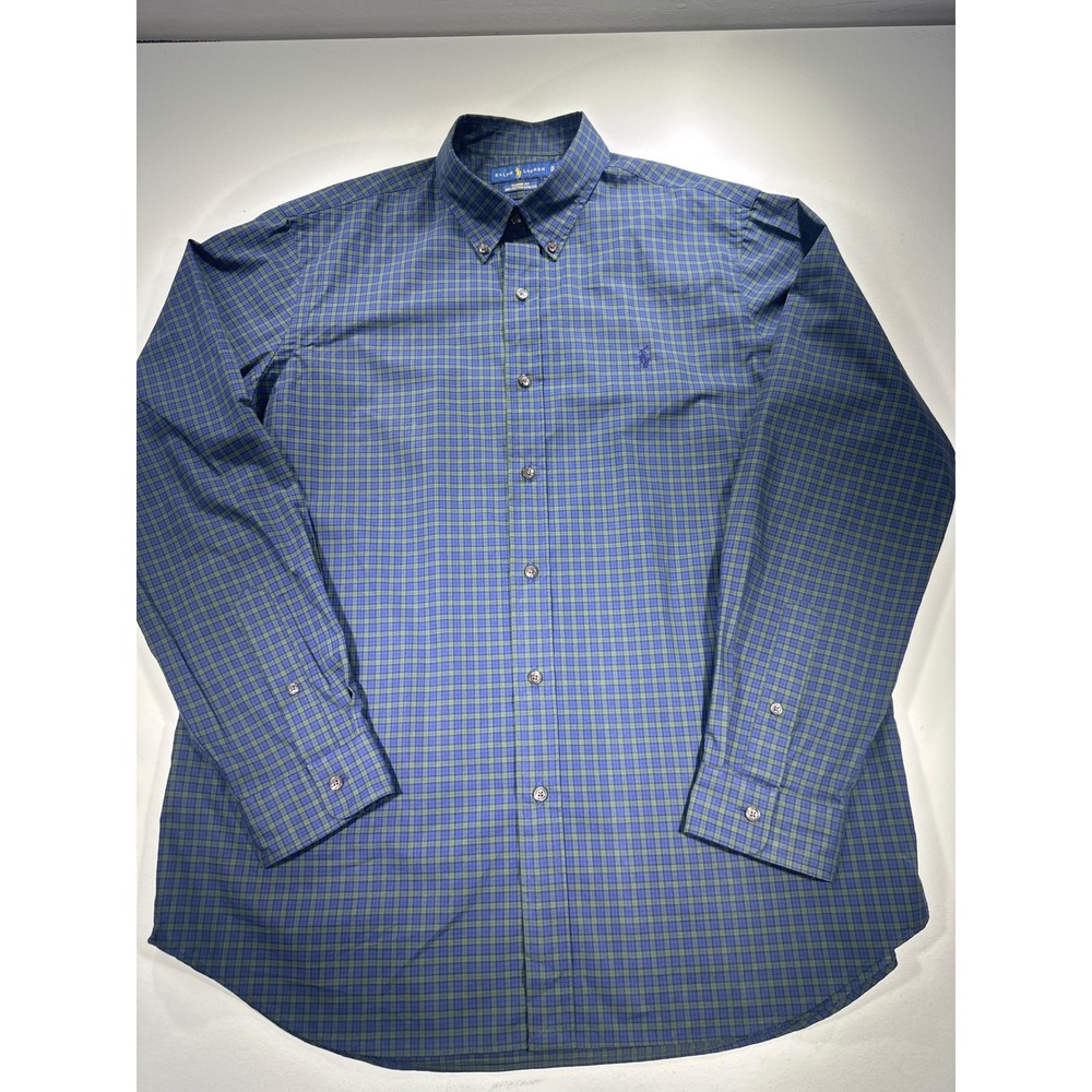 Ralph Lauren Classic Fit Plaid Shirt Mens XL Blue Green Cotton Stretch L/S